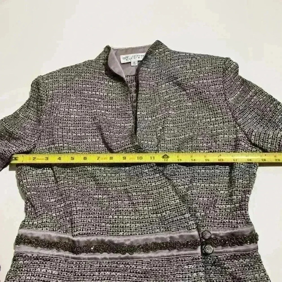 VTG St. John Metallic Tweed Silver Purple Beaded Rhinestone Lace Blazer - Picture 5 of 12